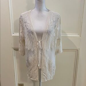 Nina Leonard Ivory Lace Swim Coverup